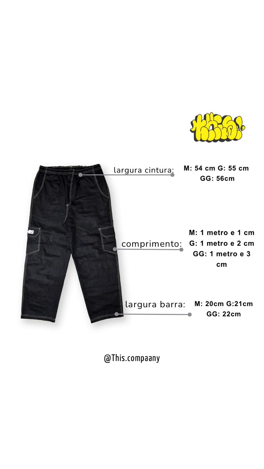 CALÇA CARGO PRETA "BASIC" THIS.COMPAANY